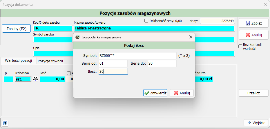 Podaj ilość — seria tablic rejestracyjnych