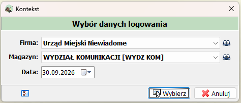 Wybór danych logowania — Wydział Komunikacji