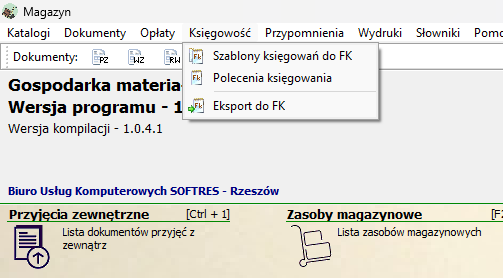 Menu Księgowość