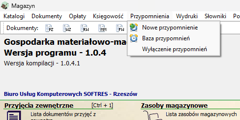 Menu Przypomnienia