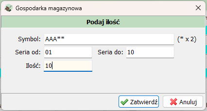 Podaj ilość — przykład serii AAA