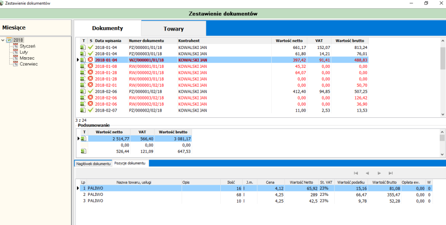 Zestawienie dokumentów